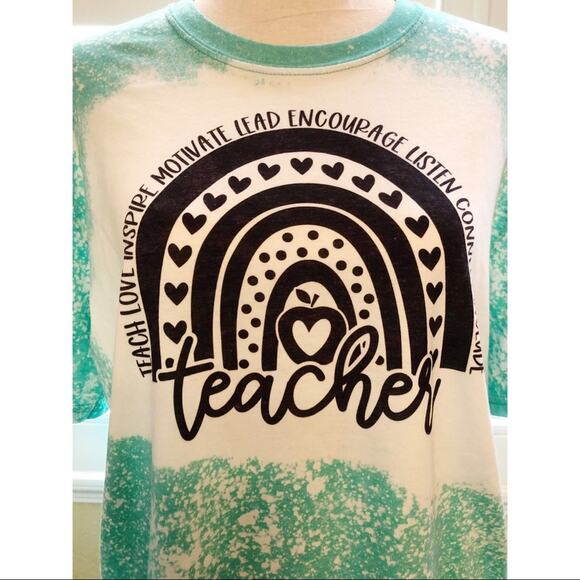 Rainbow Teacher Bleach Dye Handmade Graphic Tee - Picture 6 of 6